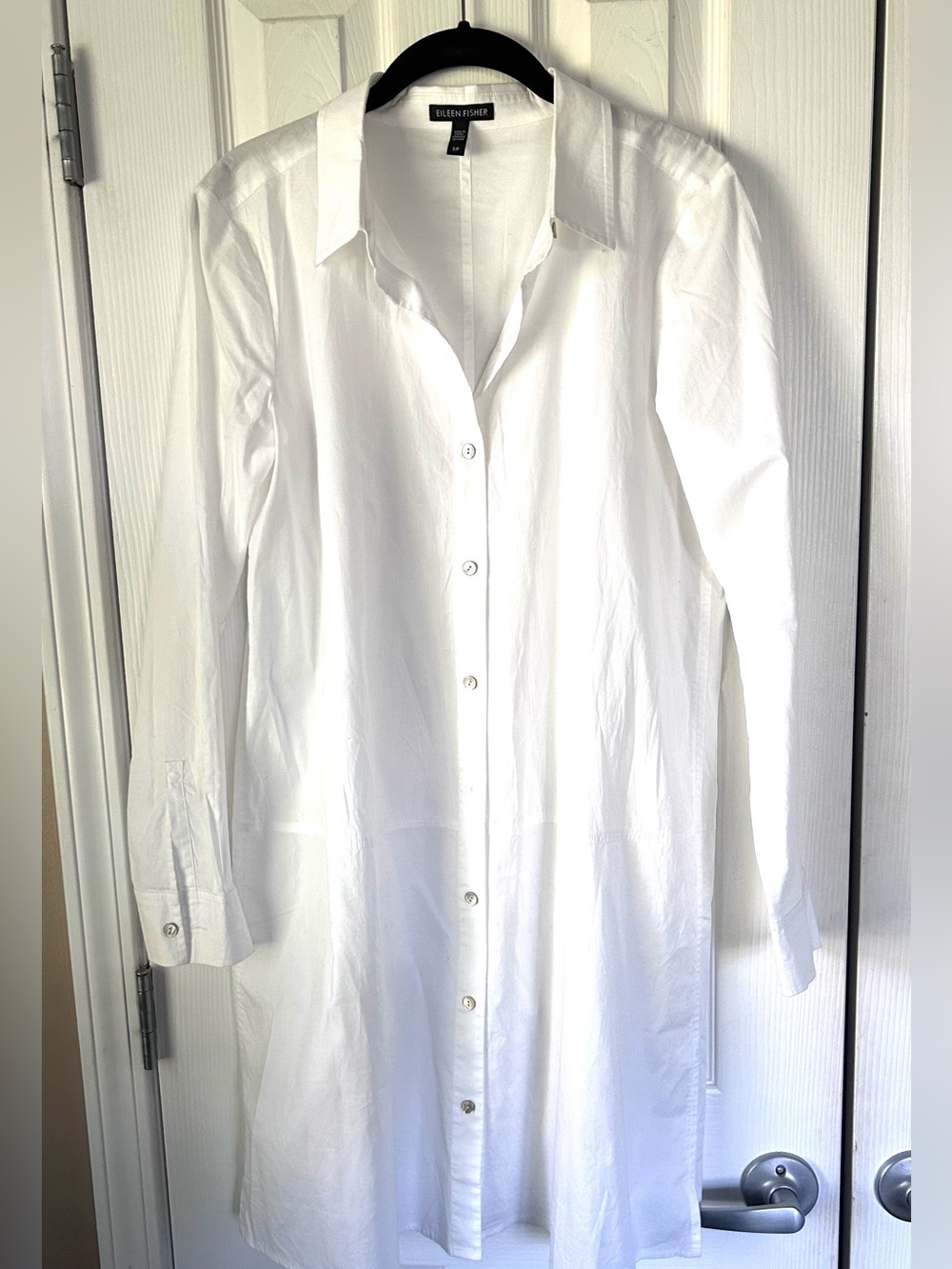 Eileen Fisher White Long Button Front Shirt Dress Size Small